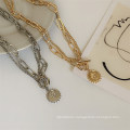 Hot Selling Double Chain Simple Beauty Face Sunflower Necklace